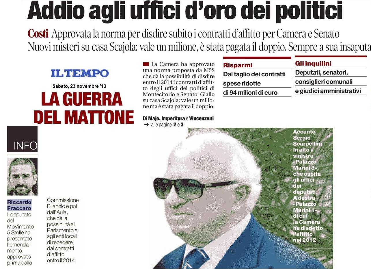 Al momento stai visualizzando Il Tempo: «Addio agli uffici d’oro dei politici»